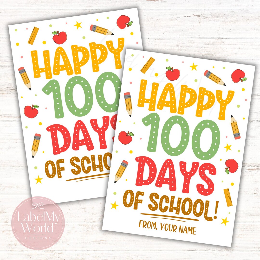 Happy 100 Days of School Gift Tag, Printable 100th Day Tags (PDF + JPG ...