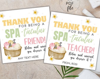 Thank You For Being SPA-Tacular Gift Tag | Printable Teacher/Nurse/Friend/Coworker Appreciation Favor Tags | Personalized Spa Gift Tag PDF