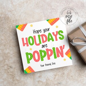 Printable Christmas Party Favor Tag, Hope Your Holidays Are Poppin' Tag ...