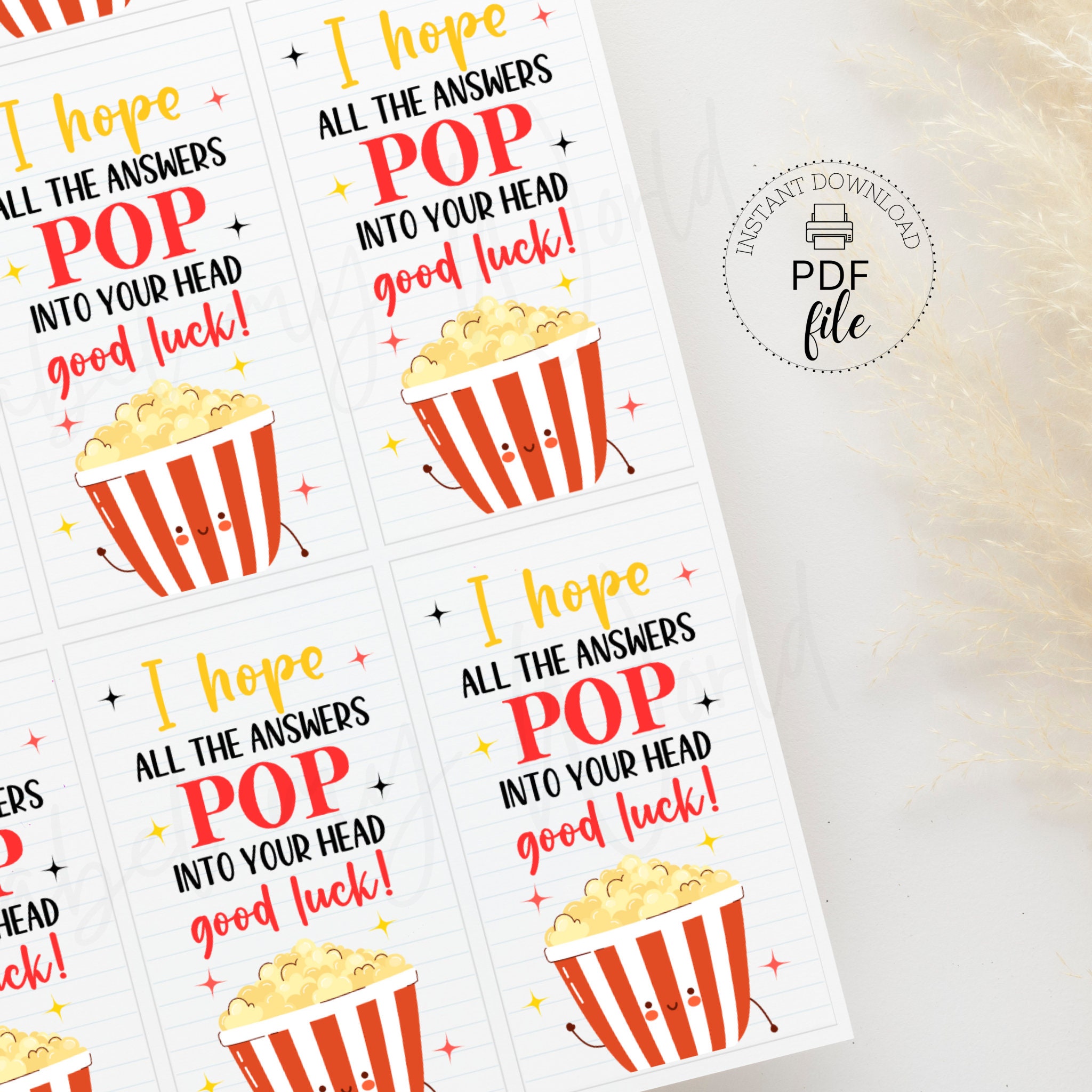Popcorn Testing Quote Popcorn Testing Day Tag, Test Taking Motivation Printable Gift Tag, I ...