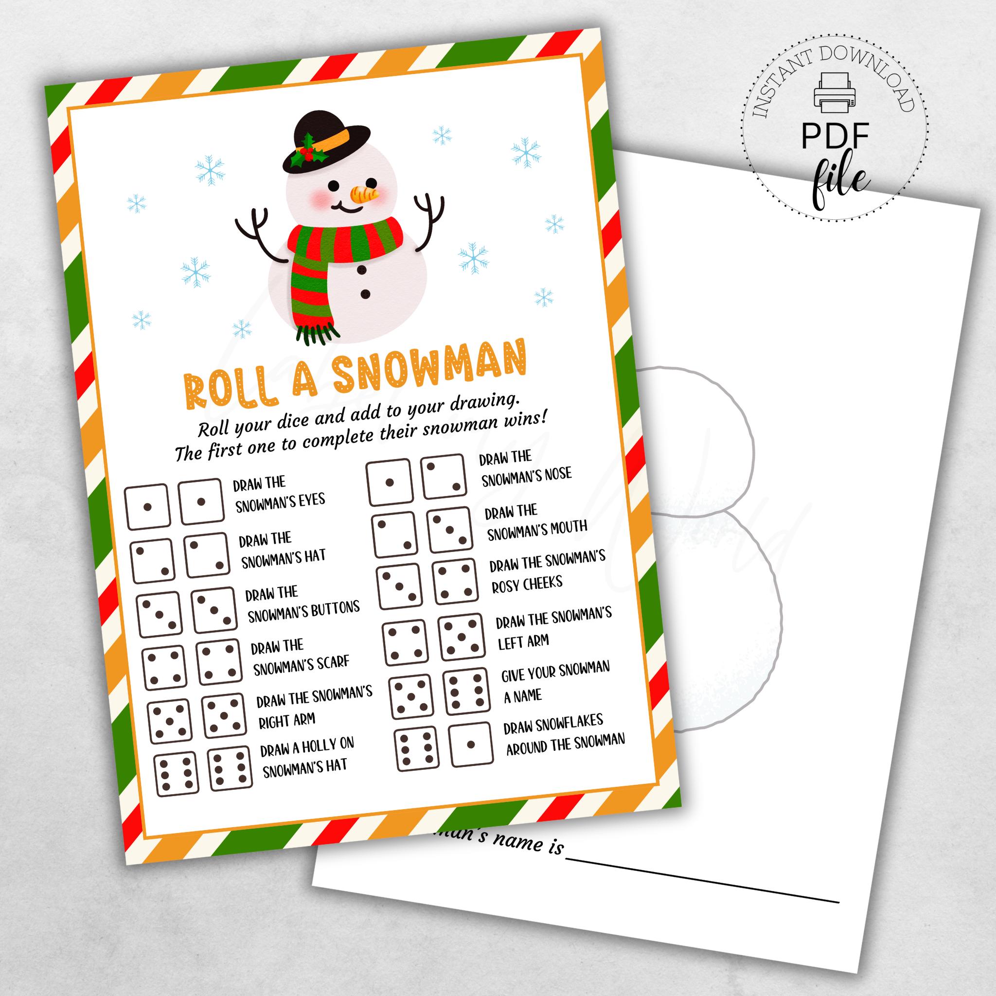 Printable Roll and Draw a Snowman Dice Game, Classroom Winter Activity ...