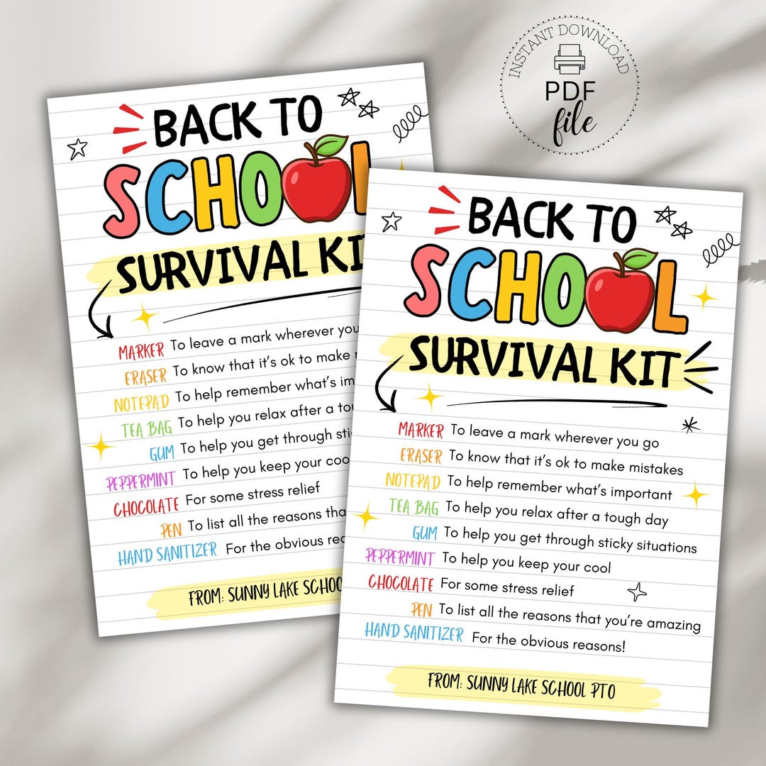 Back to School Survival Kit Tag, Printable Teacher/school Staff ...