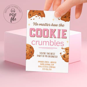 印刷可能なクッキーはタグでポップします。クッキーがどんなに崩れても、パーソナライズされた2.5x3.5のタグ、クライアントの不動産業者、不動産チームのマーケティングPDF