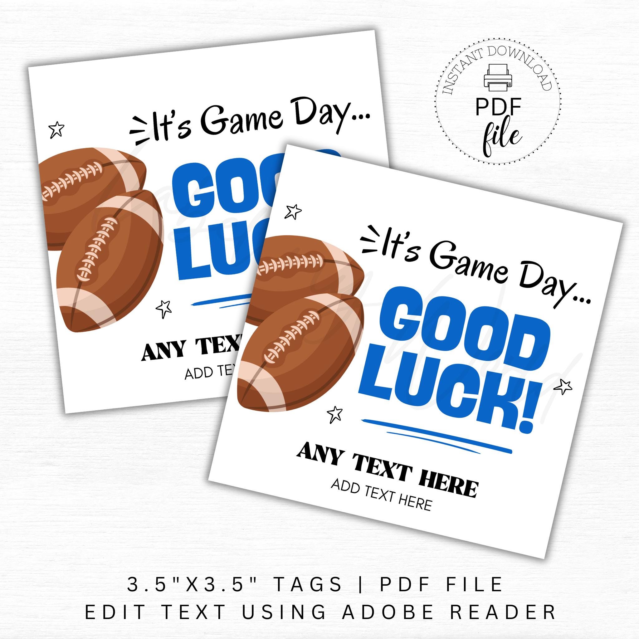 Printable Football Good Luck Tags, Personalized Game Day 3.5x3.5 Gift ...