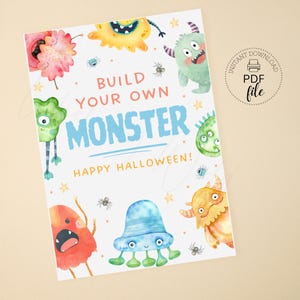 Druckvorlage Baue Deine Eigenen Monster Anhänger, Erstelle Dein Eigenes Monster Kit Karte, Happy Halloween 2.5x3.5 Geschenkanhänger, Halloween Party Favor Tag PDF + JPG