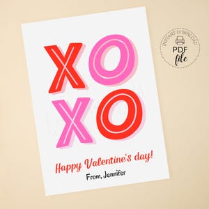 XOXO Valentinstag Geschenkanhänger, personalisierte Umarmungen und Küsse, Happy Valentine's Day 2,5 "x 3,5" behandelt, Sofort Download PDF + JPG
