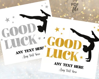 Gymnastics Good Luck Gold & Silver Glitter Tags | Printable Gymnastics Team Treat Bag Tag | Personalized Tournament/Competition Gift Tag PDF