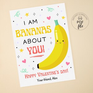 Étiquette cadeau imprimable bananes à propos de vous, Saint-Valentin personnalisée pour classe, étiquette de cadeau de 2,5 x 3,5 po., téléchargement immédiat PDF + JPG