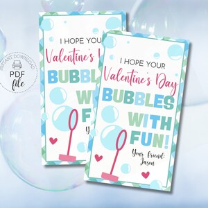 Printable Bubbles Valentine&#39;s Day Tags | Personalized I Hope Your Valentine&#39;s Day Bubbles With Fun Card | Kids Valentine&#39;s Day Favor Tag PDF