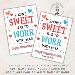 Étiquette-cadeau imprimable de la Saint-Valentin pour collègue, étiquettes personnalisées comme il est agréable de travailler avec vous, étiquette de remerciement pour la Saint-Valentin PDF + JPG