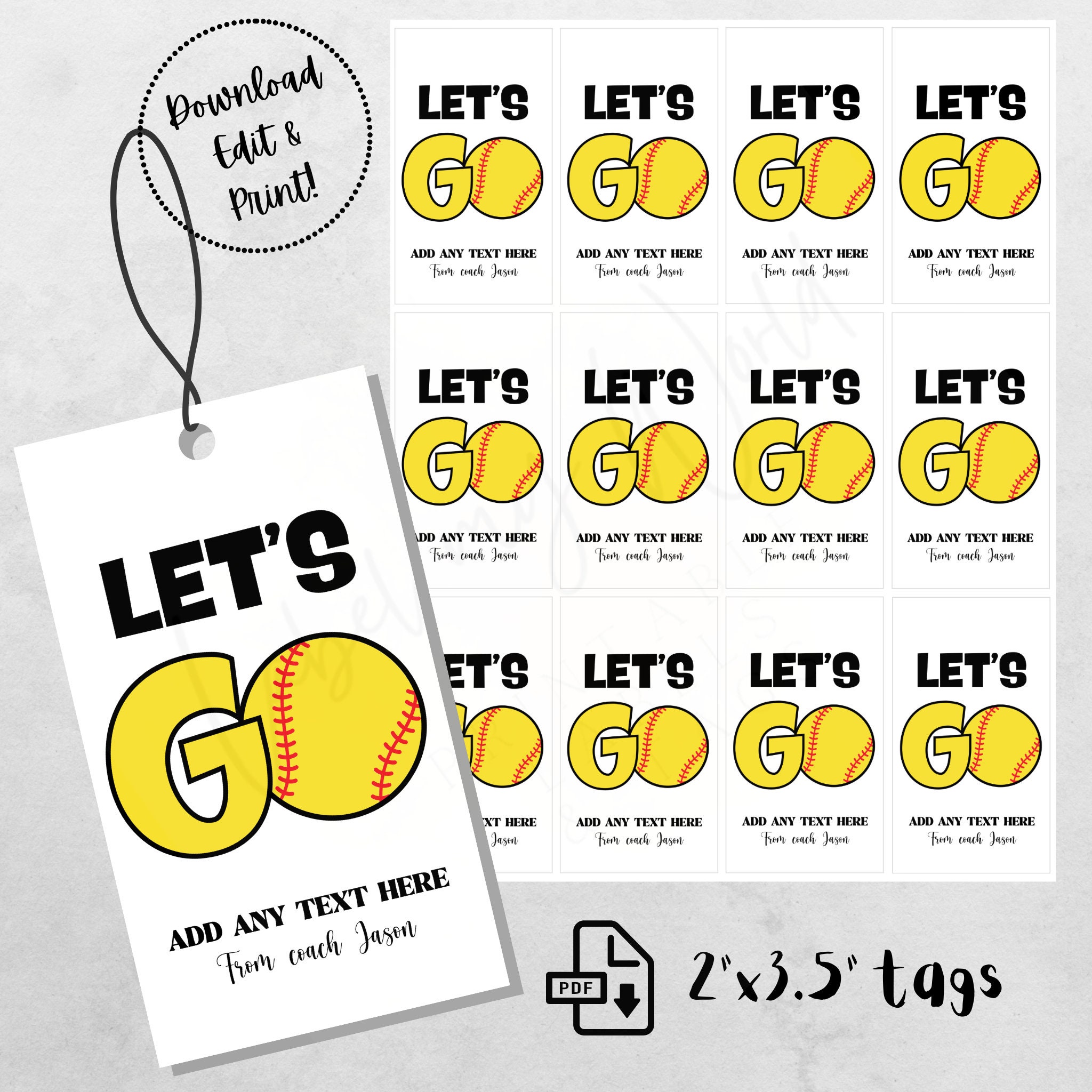 Softball Team Let's Go Tags Printable Good Luck Game Day Treats Tags ...