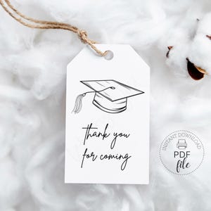 Ausdruckbare Geschenkanhänger für die Abschlussfeier, Danke für Dein Kommen, 2x3,5 Zoll, Minimalistische Tags, Sofort Download PDF + JPG