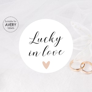 Glückliche Liebe runde Etiketten | Druckbare 2 "& 3" Aufkleber | Runde Hochzeits-Lotterie-Bevorzugungs-Tasche | Sofortiger Download PDF Lottoschein Aufkleber