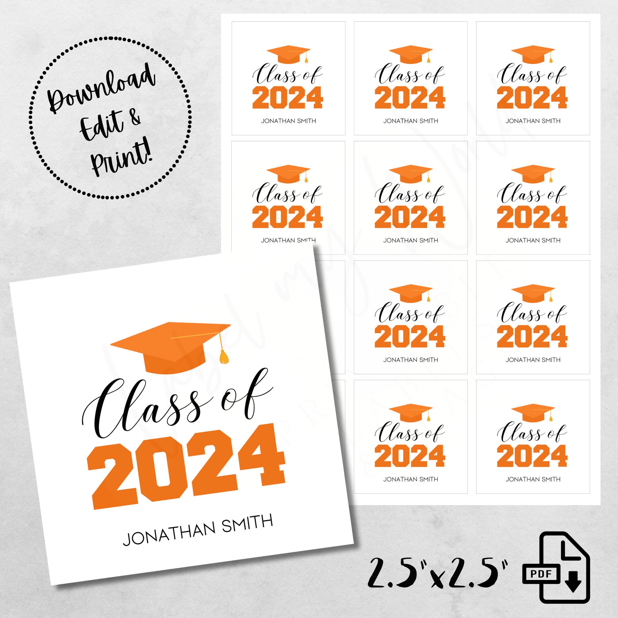 Graduation Orange Grad Cap Gift Tag | Personalized Class of 20xx ...