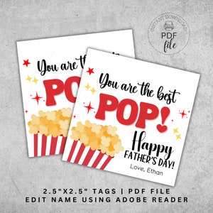 Editable Happy Father&#39;s Day Gift Tag | Printable Personalized Father&#39;s Day Popcorn Tag | Instant Download PDF File | You Are The Best Pop!