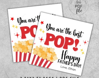 Father's Day Popcorn Treat Tag, You're The Best Pop Favor Tags, Printable PDF
