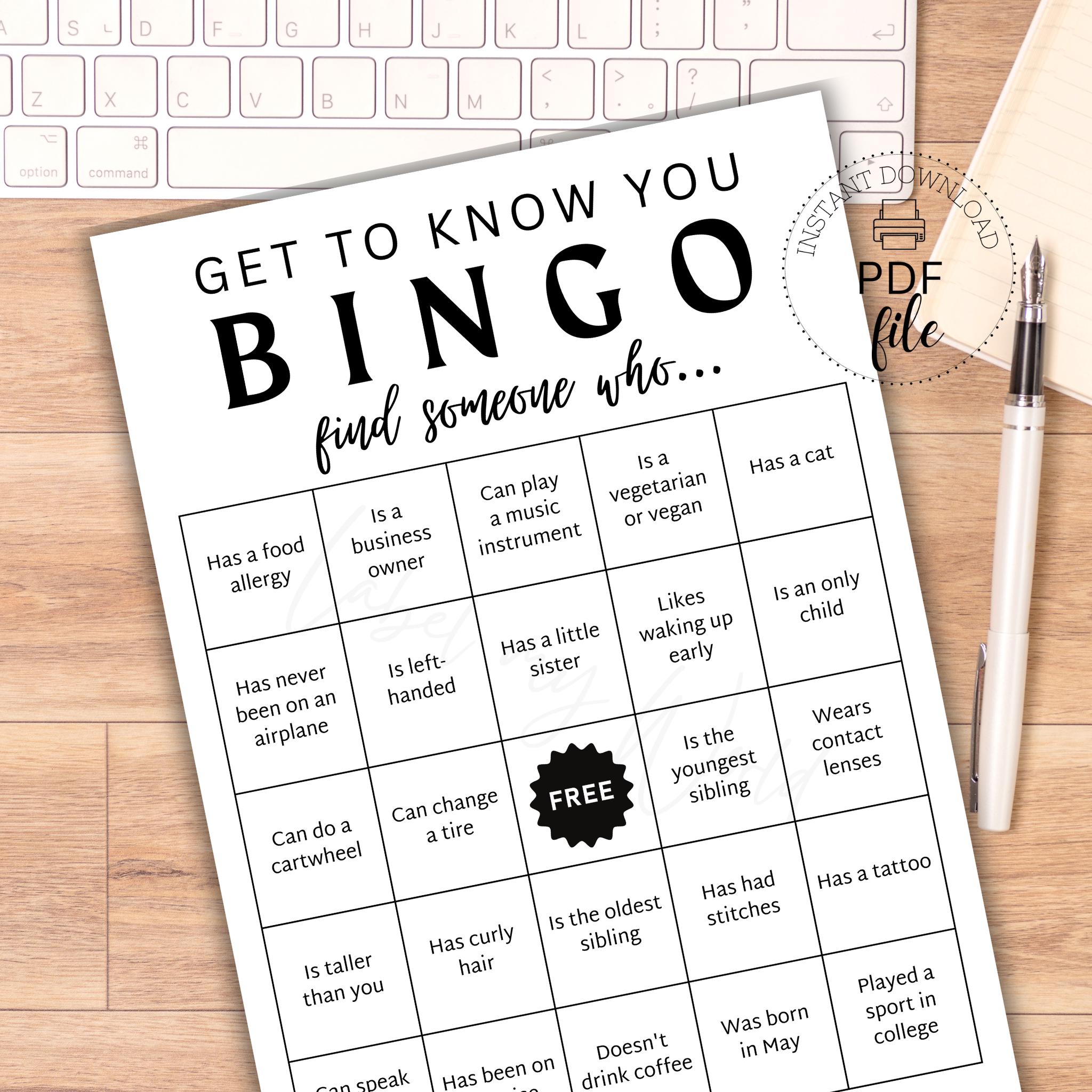 Printable Get to Know You Bingo, Find Someone Who Bingo Game Pre-filled ...