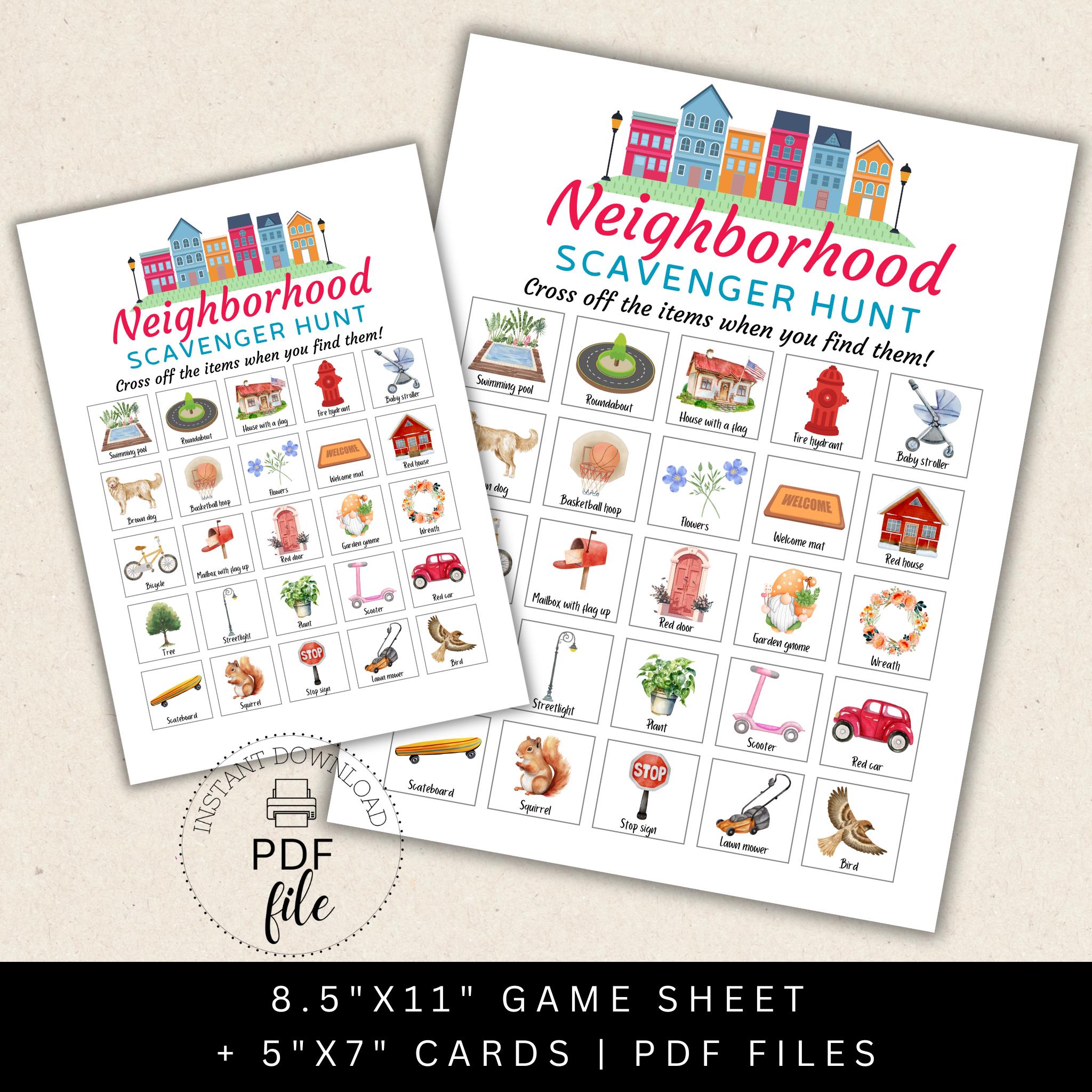 Printable Neighborhood Scavenger Hunt, Outdoor Treasure Hunt for Kids ...