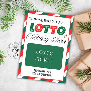 Druckbare Weihnachtslotterielose, die Ihnen eine LOTTO-Feiertags-Beifall-Karte wünschen, Feiertags-Anerkennungs-5 "x 7"-Anhänger, sofortiger Download PDF