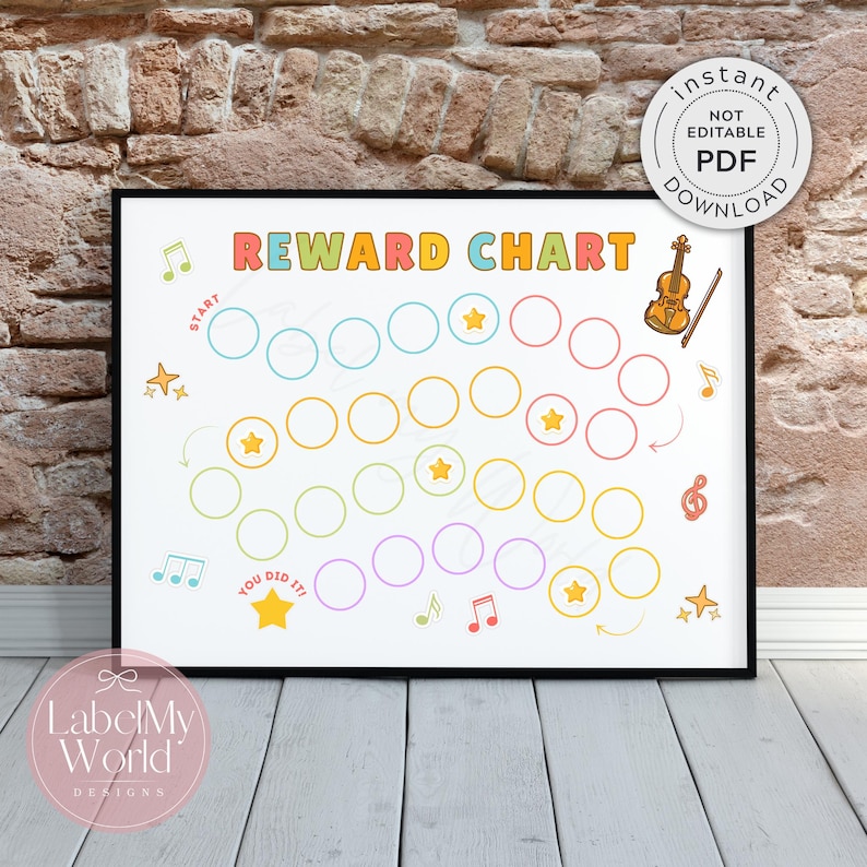 Violin Practice Reward Chart for Kids, Printable Musical Instrument ...
