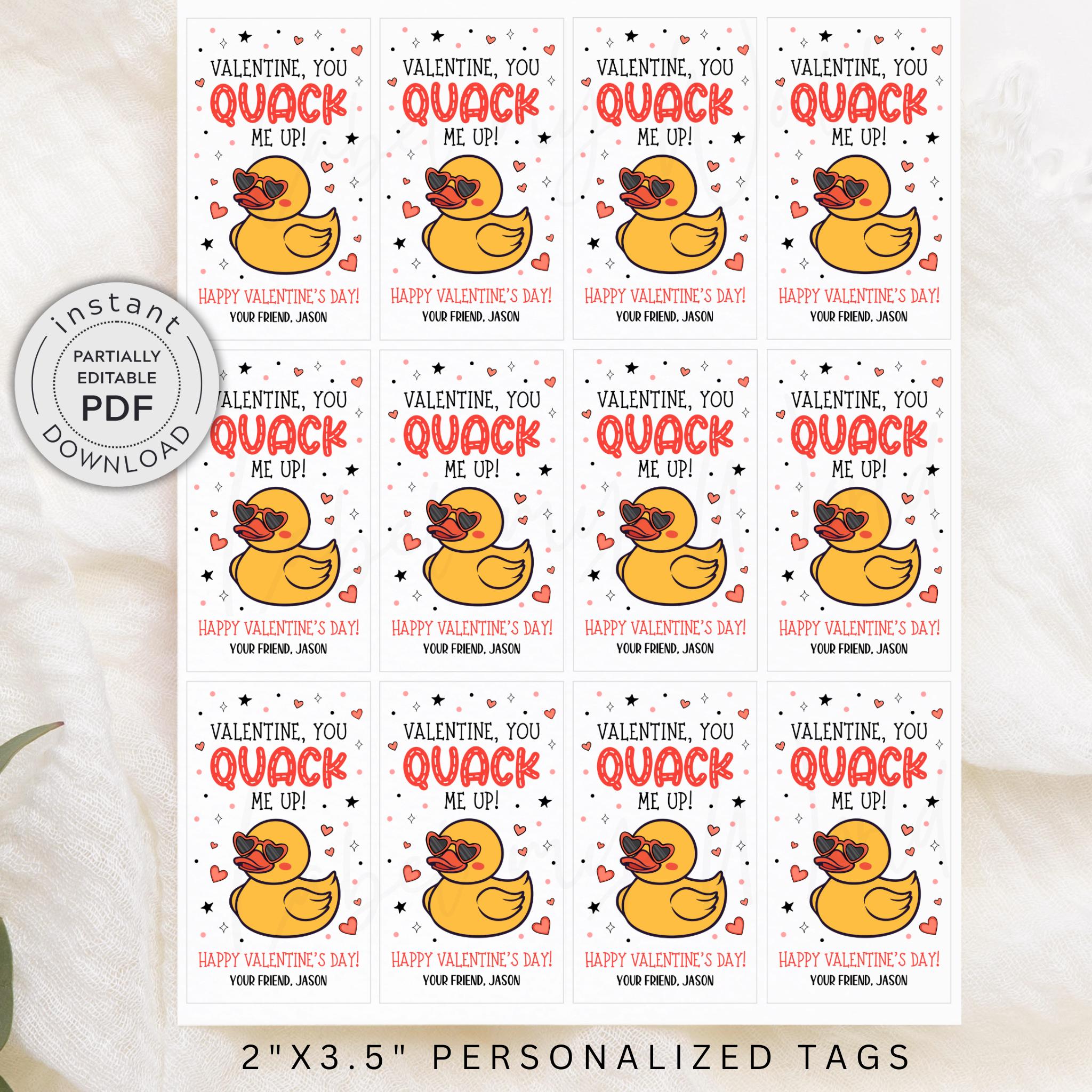 Rubber Duck Valentine Gift Tag, You Quack Me up Valentine's Day Cards ...
