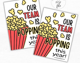 Printable Popcorn Treat Tags, Our Team Is Popping This Year Gift Tags (PDF + JPG Download)