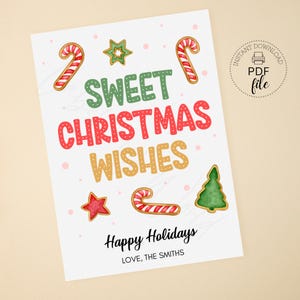 Etiquetas de regalo de galletas navideñas imprimibles, etiquetas de regalo personalizadas con dulces deseos navideños, obsequios de agradecimiento de invierno, descarga instantánea en PDF + JPG