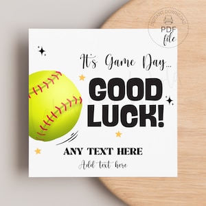 Etykiety do druku z napisem „Softball Good Luck” | Etykieta na prezent dla drużyny cheerleaderek | Etykieta na prezent z okazji dnia gry w softball, smakołyki/prezenty dla drużyny | Natychmiastowe pobranie pliku PDF