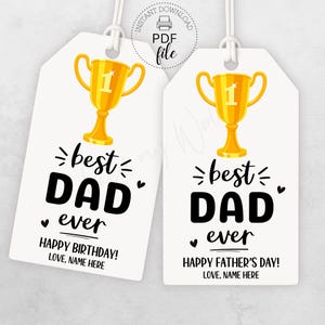 Ausdruckbare Geschenkanhänger für den besten Vater aller Zeiten, personalisierte glücklicher Vatertag/Geburtstag Geschenkanhänger 7x12cm, Sofort Download PDF + JPG