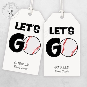 Baseball Team Let's Go Anhänger | Baseball Good Luck Game Day Snacks Tag zum Ausdrucken | Personalisierte Baseball Favor Tags | Sofort Download PDF