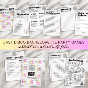 Printable Last Disco Bachelorette Game Bundle, Bride's Last Disco Theme Party Games, 10 Hen Party 5"x7" Games, Instant Download PDF