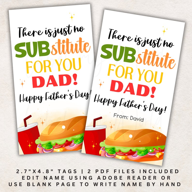 Father's Day Sub Sandwich Tag | Printable Happy Father's Day Template ...