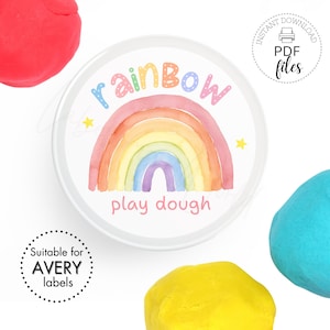 Printable Playdough Round Sticker, Rainbow Label for Playdough Lids 1.5&quot;, 2&quot;, 2.5&quot; & 3&quot; PDF + JPG, Party Favor Label, Classroom Gift Sticker