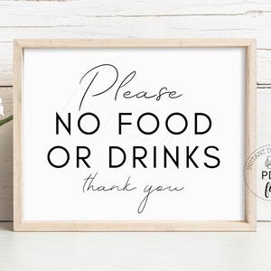 Printable No Food or Drinks Sign, Please No Food or Drinks Thank You Template, Office Therapy Clinic School, Instant Download PDF + JPG