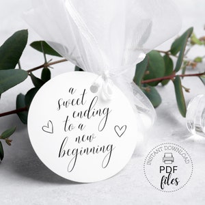Stickers Une fin douce pour un nouveau départ | Etiquettes rondes/carrées pour cadeaux de mariage minimalistes | Sticker imprimable | Téléchargement instantané PDF