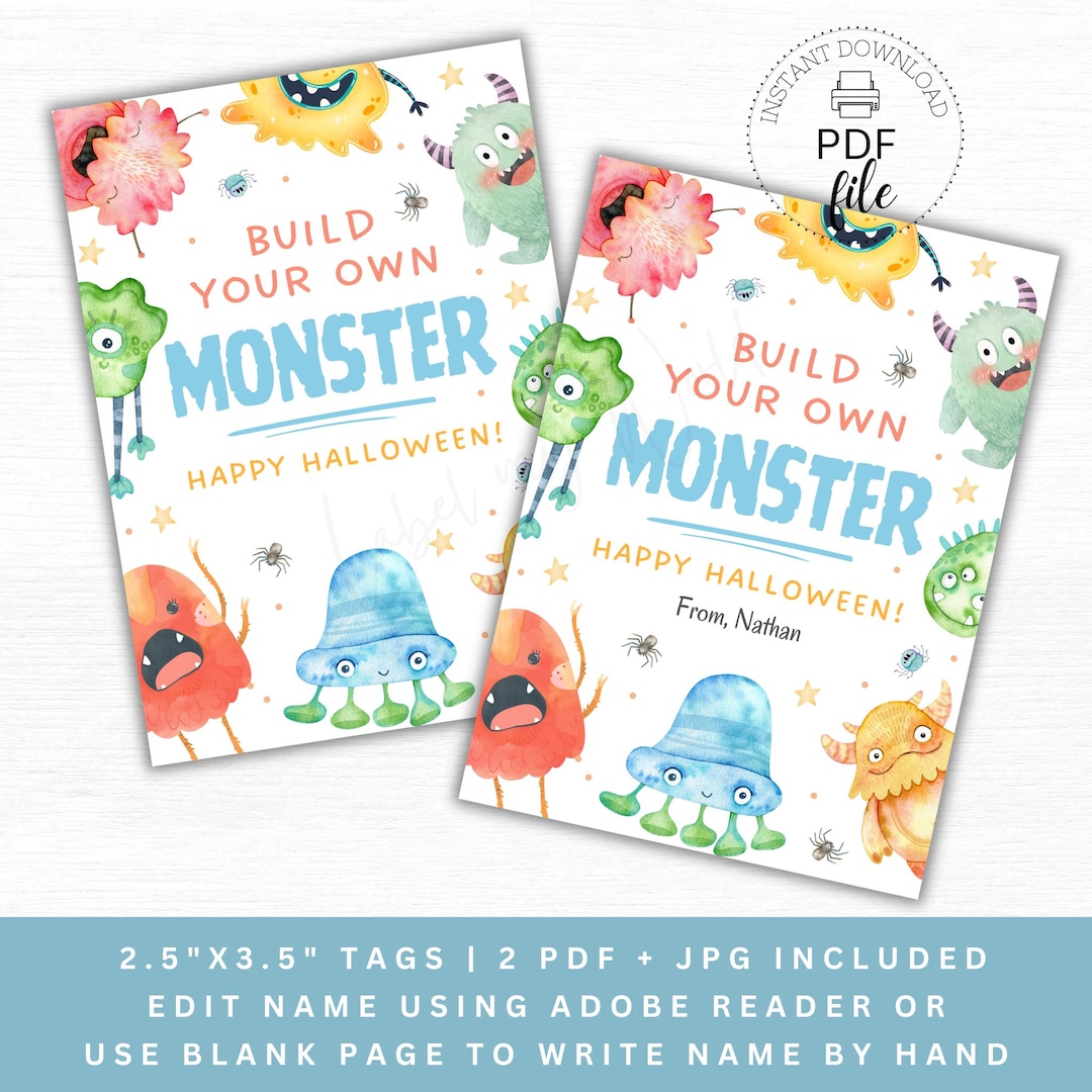 Build Your Own Monster Gift Tag, Printable Make Your Own Monster Kit ...