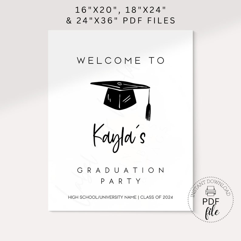 Personalized Graduation Sign | Printable Minimalist Welcome Graduation ...