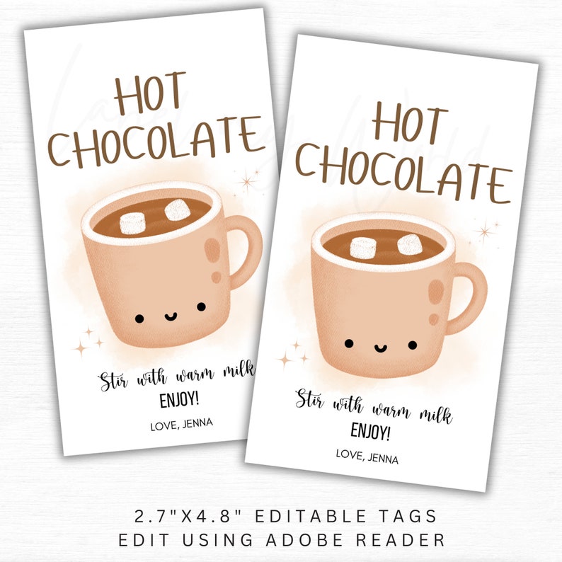 Hot Case Tags Printable Hot Chocolate Gift Tag, Hot Cocoa Mix Instructions Tags (PDF ...