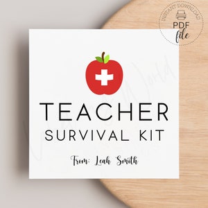 Teacher Survival Kit Tag | Printable Teacher Back To School Favor Tags | Personalized First Day Of School, Classroom Supplies Gift Tag PDF