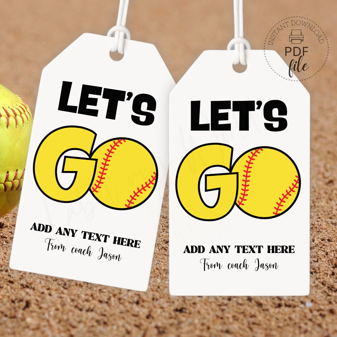 Softball Team Let's Go Tags Printable Good Luck Game Day Treats Tags ...