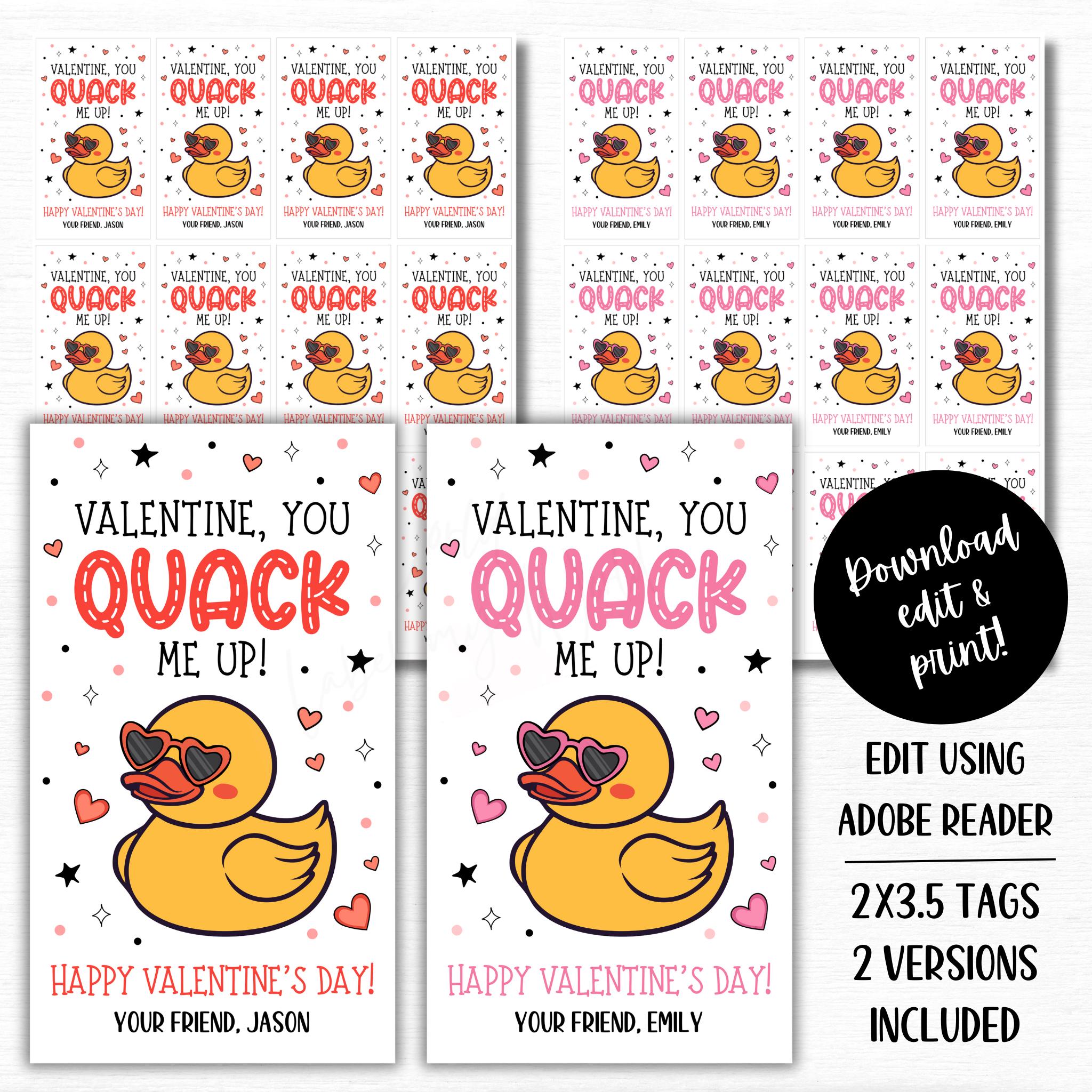 Rubber Duck Valentine Gift Tag, You Quack Me up Valentine's Day Cards ...