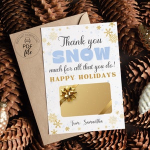 Winter Break Teacher Gift Card Holder Template, Printable Thank You SNOW Much For All That You Do Personalized Appreciation Gift Card Holder