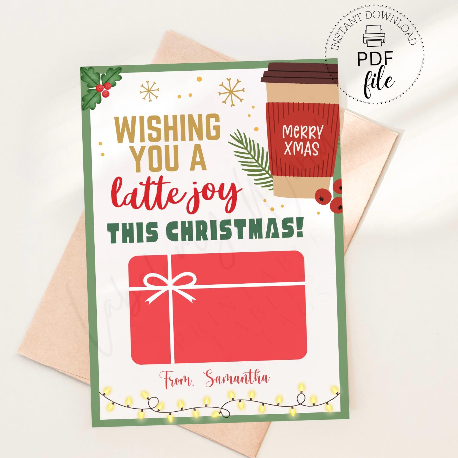 Printable Christmas Coffee Gift Card Holder Template | Wishing You A ...