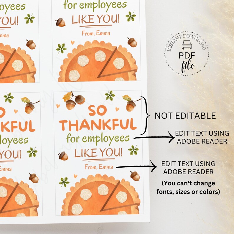 Printable Fall Appreciation Treat Tag, Personalized so Thankful for You ...