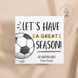Etichetta regalo stampabile per la stagione calcistica, auguriamo una fantastica stagione, etichette personalizzate 2,5x2,5 e 3,5x3,5, etichetta per snack per il giorno della partita, PDF scaricabile immediatamente