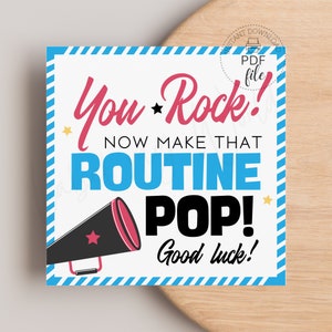 You Rock Now Make That Routine Pop Gift Tag, Printable Cheerleading/Dance/Gymnastics Good Luck Favor Tag, Sports Team Treat Bag Tags PDF