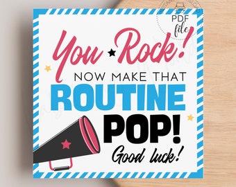 You Rock Now Make That Routine Pop Gift Tag, Printable Cheerleading/Dance/Gymnastics Good Luck Favor Tag, Sports Team Treat Bag Tags PDF