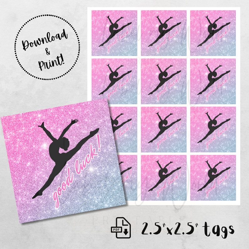 Printable Gymnastics/dance Good Luck 2, 2.5, 3 Round Labels 2.5x2.5 ...