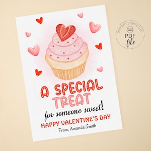 Printable Valentines Cupcake Gift Tag, Personalized A Special Treat For Someone Sweet Tags, Valentines Day Appreciation Treat Tag PDF + JPG