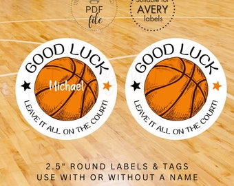 Personalisierte Basketball Aufkleber, druckbare Basketball Team Good Luck Labels (PDF Download)